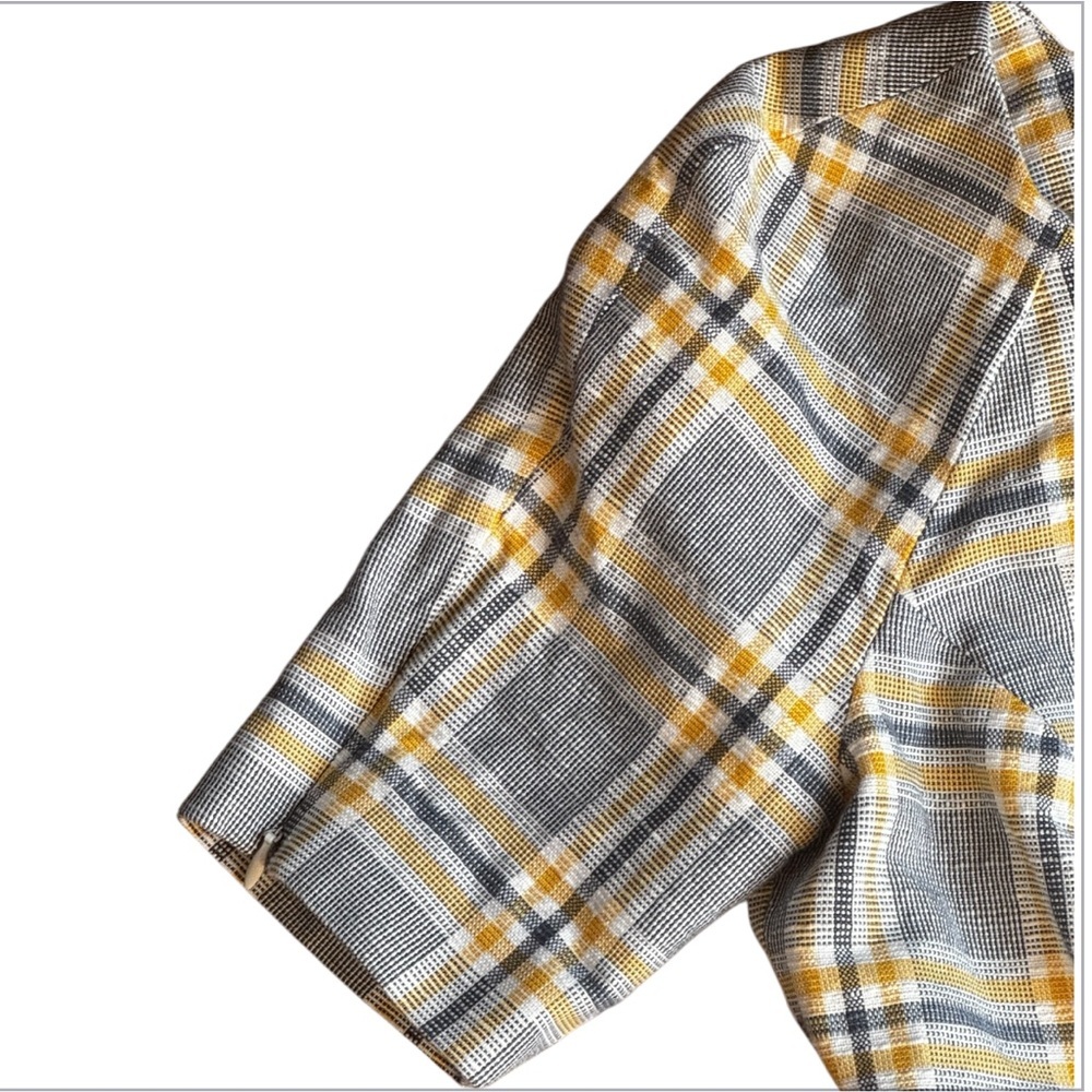 JASON WU Plaid SL Mini A-Line Dress Gray Yellow Zipper Pockets Cotton Silk Sz 4 - Picture 6 of 16